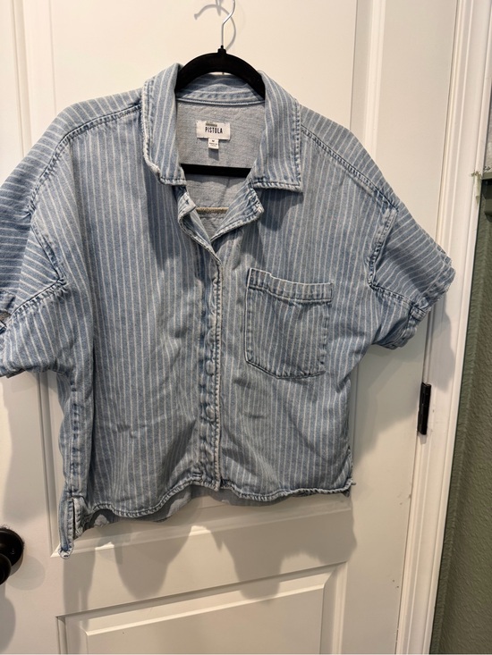 pistola Tops - Pistola Light Blue Striped Short Sleeve Denim Shirt